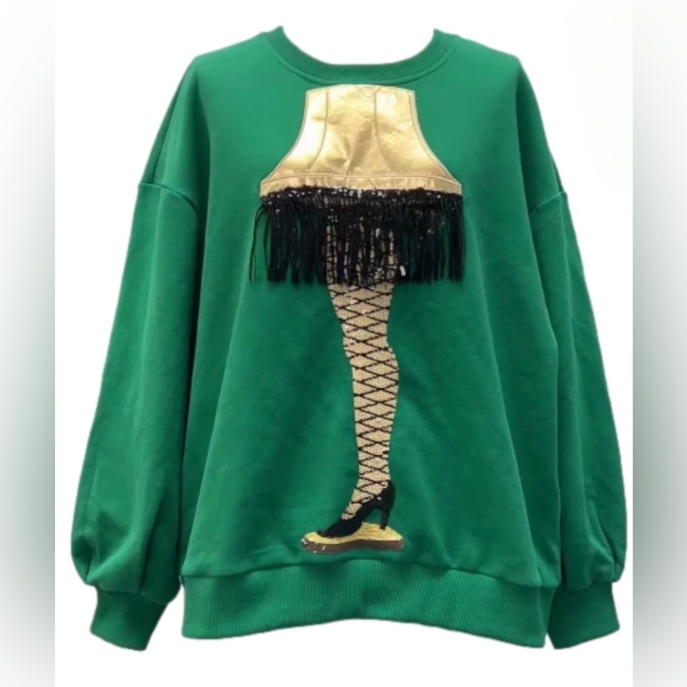 Green leg lamp, sweatshirt, Queen of Sparkles